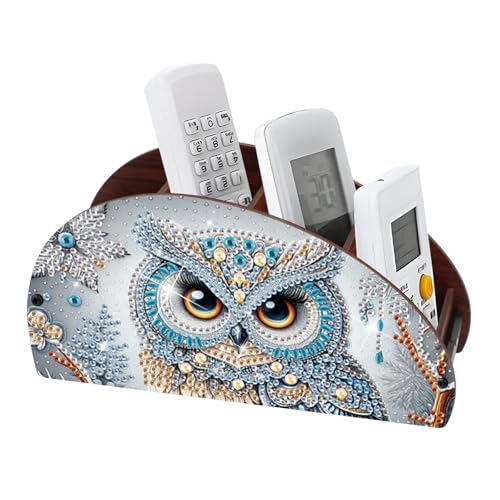 Diamond Painting Storage Box, DIY 5D Owl Design Multi-Compartment Wooden Tabletop Organizer, Diamond Art Storage Holder for Pens Makeup Brushes Remotes Office Supplies Desktop Decoration - color: Owl