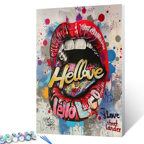 Tucocoo Painting by Numbers Kits for Adults and Kids - Lips Graffiti Sticking Out Tongue - DIY Oil Painting Digital on Canvas Wall Art Decoration Gift 16'' by 20'' - color: 20 Styles Graffiti 01, size: 16''Wx20''H(DIY frame)