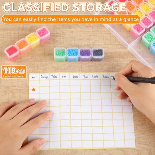 Rolett 56 Grids Bead Storage Containers with 110Pcs Label Stickers | Small Bead Organizer Box, Multi Purpose Diamond Art Painting Storage Containers for DIY Craft & Jewelry Supplies