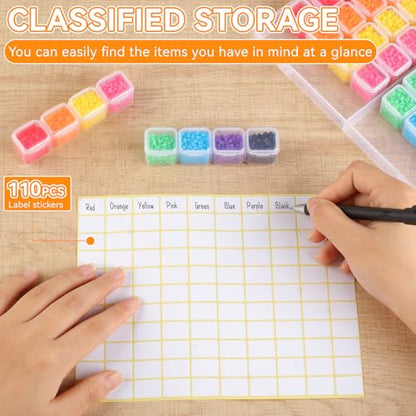 Rolett 56 Grids Bead Storage Containers with 110Pcs Label Stickers | Small Bead Organizer Box, Multi Purpose Diamond Art Painting Storage Containers for DIY Craft & Jewelry Supplies
