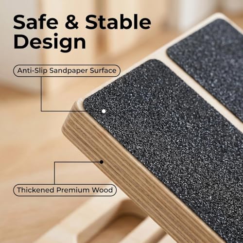 Adjustable Wooden Slant Board for Calf Stretching, 5-Angle Foldable Incline Board for Squats, Yoga and Physical Therapy, Non-Slip Surface, Home Gym Office Fitness Equipment