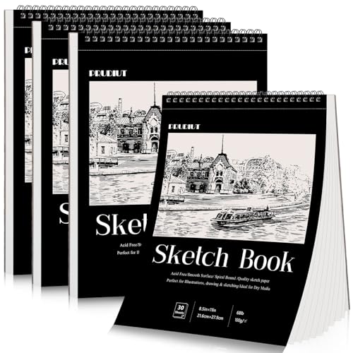 4 Pack Sketch Books 8.5 × 11 in, Top Spiral, 30 Sheets Each, Drawing Pad | 68Lb/100gsm Acid-Free Paper, Smooth for Pencil, Charcoal & Pastel, Hard Backing for Travel & Class - color: Black, size: 8.5 × 11Inch（4 Pack）