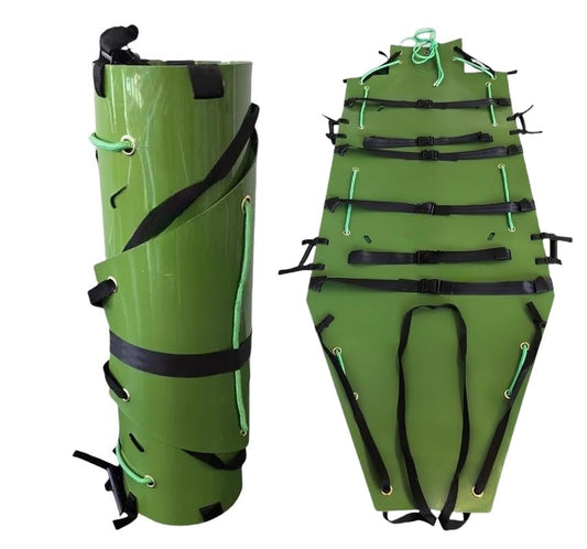 EVA Roll-Up Rescue Stretcher – Lightweight Foldable Stretcher with Multiple Handles and Straps for Aerial and Ground Evacuation (Green) - color: Green