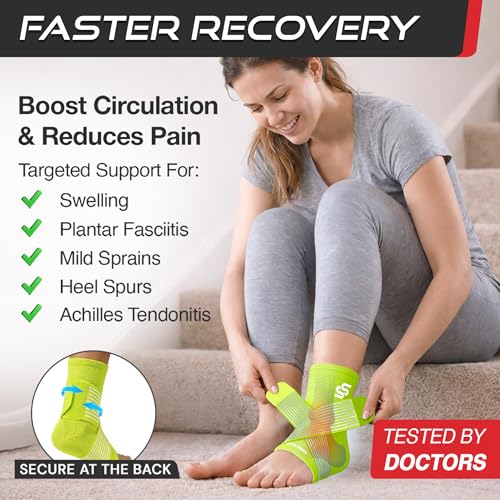 Sleeve Stars Ankle Brace for Women & Men, Ankle Wrap for Sprained Ankle, Compression Sleeve for Plantar Fasciitis Relief, Easy Customizable Support: w/ Removable Strap (Single/M:10"-12"/Neon Yellow Green) - color: Neon Yellow Green, size: Medium