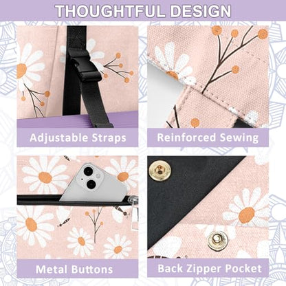 Yoga Bag for Women, Large Canvas Yoga Mat Tote Bag with Yoga Mat Carrier - color: Pink Daisy