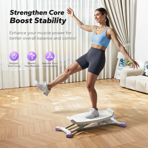 MERACH Balance Board for Adults, Rocking Stepper with Resistance Bands - color: White&Pink