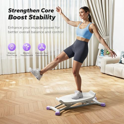 MERACH Balance Board for Adults, Rocking Stepper with Resistance Bands - color: White&Pink