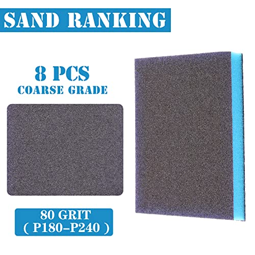 8Pcs 80 Grit Sanding Sponge, Jamiikury Coarse Sanding Blocks Washable and Reusable, Wet Dry Sandpaper Sponge for Wood Metal FurniturePaint and Drywall - size: 80 Grits