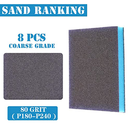 8Pcs 80 Grit Sanding Sponge, Jamiikury Coarse Sanding Blocks Washable and Reusable, Wet Dry Sandpaper Sponge for Wood Metal FurniturePaint and Drywall - size: 80 Grits