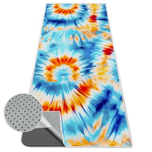 Yoga Mat Towel,Hot Yoga Towel High-Definition Pattern,Machine Washable with Ultra-Absorbent Yoga Towels for Hot Yoga Non Slip for Fitness,Exercise,Pilates,72 x 27 in,Blue& Orange - color: Blue& Orange