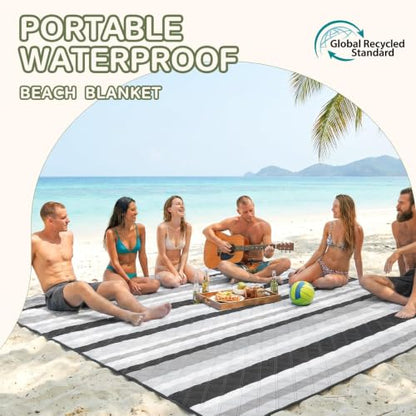Genovega Waterproof Beach Blanket Picnic Outdoor Mat Rug Parents Papa Stepdad Pappy Poppy Pawpaw Grandpa Who Want Nothing Everything Bride in Law Daughter Son Father Happy Birthday Ideal - color: Gery Black Stripe