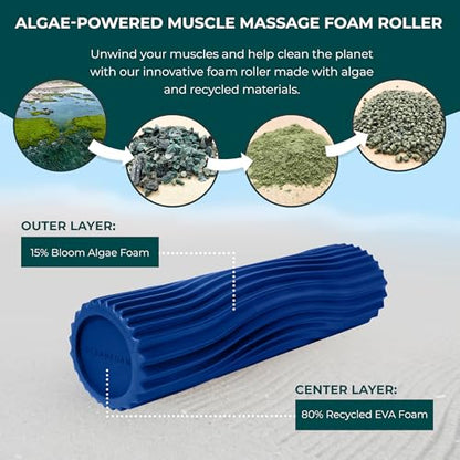 Oceanfoam Tidal Roller - Royal Blue - Muscle Massage Foam Roller for Back Pain & Stretching - Firm and Ergonomic Wide Wave Textured - Yoga, Athletics, & Wellness - Full Size, 20" x 5" - color: Royal Blue