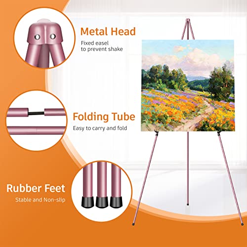 Easel Stand for Display, Aredy 63" Portable Painting Easel, Lightweight Metal Easels for Painting Canvas, Wedding Sign (4 Pack, Pink) - style: 4 pack (PINK)