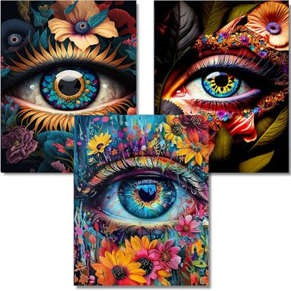 OFRKE Diamond Art Kits for Adults,3 Pack Colorful Eye Diamond Painting for Beginners, Diamond Round 5D Full Drill Paint with Diamonds Pictures Gem Art Painting Kits DIY Crafts Kits 12x16inch - color: 3pcs-Eyes