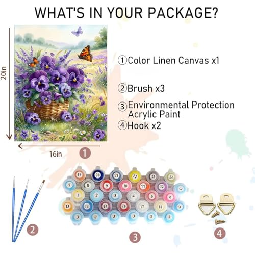 Paint by Numbers for Adults Flowers - Flower Paint by Number on Canvas | DIY Floral Oil Painting for Gift Home Wall Decor, Without Frame (16x20 inch) - color: MT22975