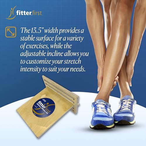 FitterFirst Wooden Slant Board -13.5 Inches Wide - Adjustable incline | Helps to Strengthen Calves, Achilles Tendons, Heels, and Shins - Great for Injury Recovery or Fitness Enthusiasts