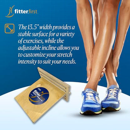 FitterFirst Wooden Slant Board -13.5 Inches Wide - Adjustable incline | Helps to Strengthen Calves, Achilles Tendons, Heels, and Shins - Great for Injury Recovery or Fitness Enthusiasts