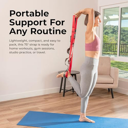 Sunny Health & Fitness Premium Yoga Stretch Strap, 10 Individual Grip Loops