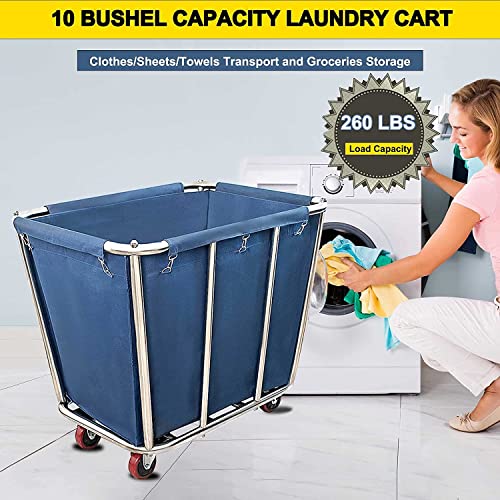 Commercial Laundry Cart with Wheels,350L Industrial Rolling Laundry Hamper - color: Blue - 10 Bushels - 8 Tubes (Waterproof Lining)