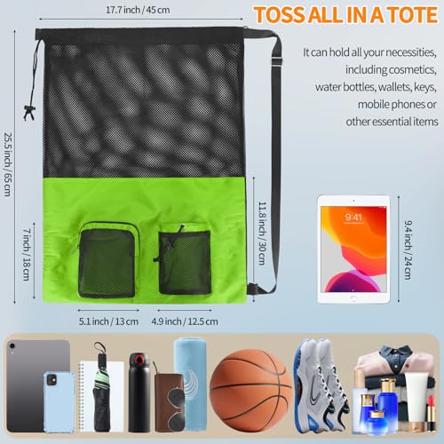 NATURAL STYLE Mesh Drawstring Gym Swim Beach bag, Large Waterproof Pool Sports Backpack for Swimming Gear Workout Yoga Travel - color: Green