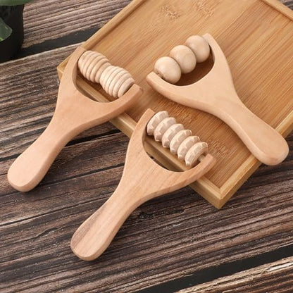 Abeillo 3Pcs Wooden Hand Massage Roller, Muscle Roller Stick, Manual Wood Therapy Massage Tools Massager Roller, for Relaxes Thigh, Leg, Hands Full Body Muscle Men Women - style: Style A