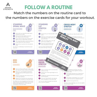 Arena Strength Workout Cards - Instructional Fitness Deck for Booty Band Workouts, Beginner Fitness Guide for Resistance Band Training Exercises at Home. Includes Workout Routines. - style: Stretch & Mobility Mega Deck
