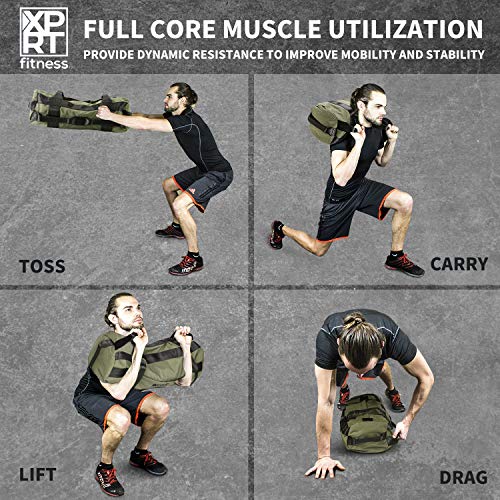 XPRT Fitness Workout Sandbag for Heavy Duty Workout Cross Training 7 Multi-positional Handles - Color Army Green/Black/Camo - color: Black, size: Large