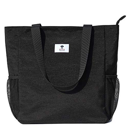 ESVAN Original Floral Water Resistant Large Tote Bag Shoulder Bag for Gym Beach Travel Daily Bags Upgraded - color: [S] Black
