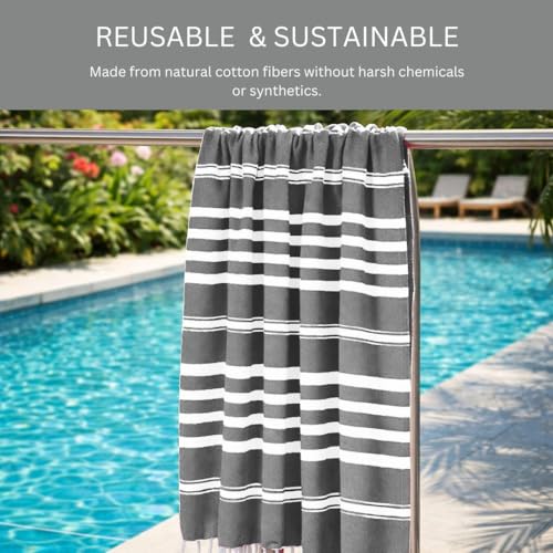 WeWove Turkish Peshtemal Beach Towels Large 39x70 Inch Set of 2-100% Cotton Soft Quick-Drying Absorbent Washable - Versatile for Beach Pool Spa Picnic Travel or Bath Use - Turkish Towels Grey - color: Grey