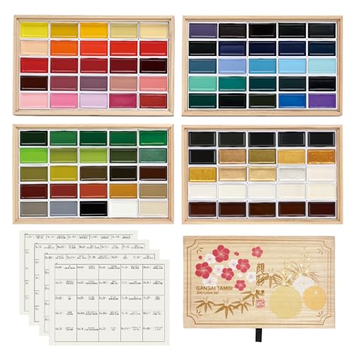 Kuretake GANSAI TAMBI Watercolor Paint Set 100 Colors with Wooden Box, Professional-quality art supplies for artists adult painting Non-Toxic, Made in Japan - style: 100 Colors
