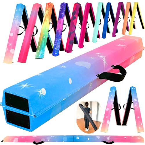 Marfula 6 FT / 8 FT / 9 FT Folding Gymnastics Beam Foam Balance Floor Beam - color: Bubble Rainbow, size: 9 Ft