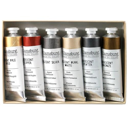 Williamsburg Artist Oil Colors, Iridescent Set, 8 Colors | Six artist grade oil paints in 37 ml tubes.