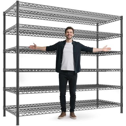 REIBII 6-Tier Heavy Duty Wire Shelving Unit, 3840LBS Storage Shelf Rack | 3840 lbs capacity,commercial grade,25mm steel rods,3 reinforcing posts/layer,powder-coated,rust-proof,tool-free assembly - size: 83"H x 55.5"W x 18"D