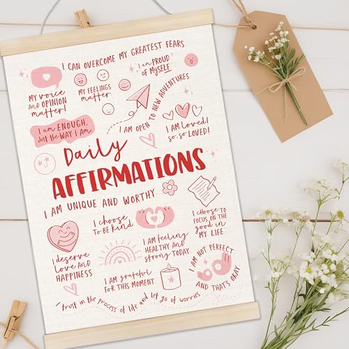 Welshower Inspirational Daily Affirmation Poster Hanger Frame, Pink Positive Affirmation Motivational Wall Art Prints Decor for Therapy Office Girls Room Dorm Bedroom, 12x16 Inch - color: positive words9