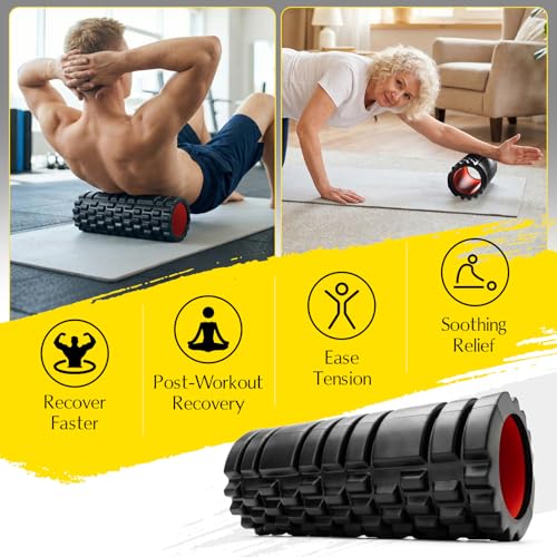 Foam Roller for Deep Tissue Massager Multi Density Massage Roller | Exercise Patented Roller for Muscle Massage & Myofascial Trigger Point Release Back Roller Improves Mobility, Pilates, Yoga - color: Black