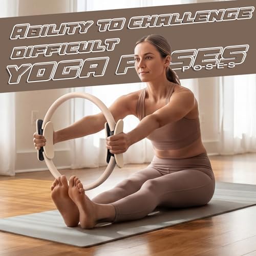 Syhood Pilates Ring 11. 81 Inch Pilates Circle Yoga Ring Magic Lightweight Flexible Workout Equipment for Fitness Physical Therapy Resistance Exercise Arms Legs - color: Beige