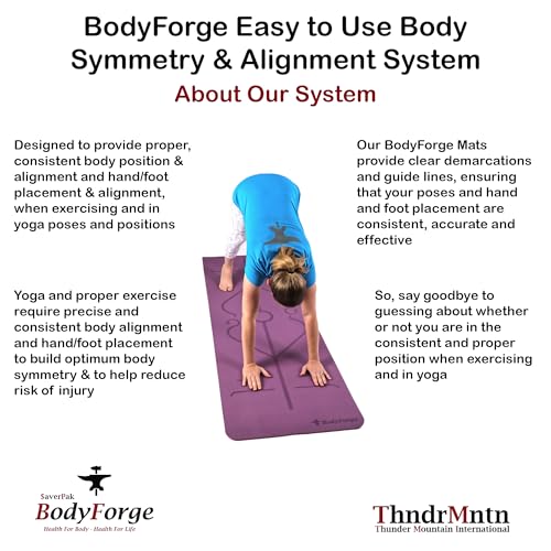 BodyForge Yoga Mat Thick Exercise Mat Thick 8mm TPE Eco-Friendly with Alignment Marks Non-Slip Extra Thick High-Density for Women Men Workout Pilates & Sports Water Bottle Bundles - color: Purple/Pink, size: 24oz Bottle