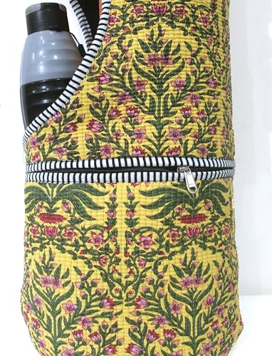 INDIAN CRAFT CASTLE Yoga Mat Bag | Tote Mat Bag | Sling Yoga Tote w/Large Side Pocket & Zipper Pocket | Yoga Mat Carrier Fits Most Size Mats - color: Green Yellow