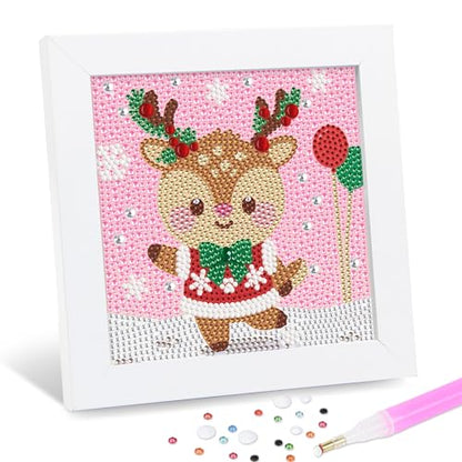 Leixonl Diamond Art Kits for Kids with Framed (7 in) Cartoon Animals DIY Gem Art Painting - Arts & Crafts Gifts for Beginners & Teens (1p-6 in Deer) - color: Deer