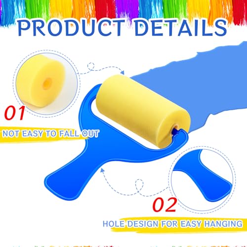 Tenceur Foam Paint Roller, Small Sponge Roller with Blue Handle Drawing Brush for Young Artists, Reusable & Washable Early School Paint Supply for Crafts, Graffiti, and DIY Art