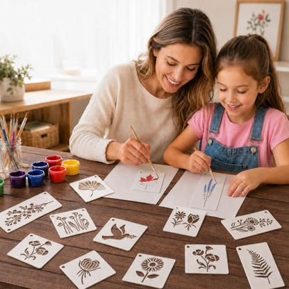 120Pcs Flower Stencils for Painting Reusable 3x6in with Ring Pouch | 2 Sizes Large Small, Wildflower Dragonfly Botanical Butterfly Stencils for DIY, Crafts, Wall, Fabric Art, Wood Signs