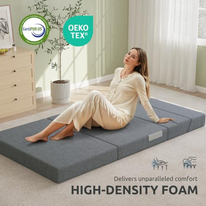 Youzi Folding Sofa Bed, Foldable Mattress for Bedroom and Living Room, 6 Inches Single Four-fold Floor Sofas for Guests, Sofa Bed Chair Floor Mattress with Washable Cover, Dark Gray, 75" x 25" x 6" - size: Single