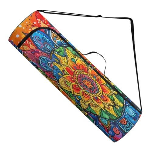 Spacious Extra Large Storage Yoga Mat Bag | Huge Capacity Mandala Gym Tote - Waterproof Wear-Resistant Carrier Strap Pilates - color: Rainbow's iridescent colors