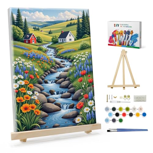 SparkGlow Framed Paint by Numbers Kit for Adults Landscape, 8×12 Inch | Premium Canvas, Include Easel, Number Painting for Gift, Home Decoration, Relaxing and Joyful, DIY Acrylic Oil Painting - color: Landscape015