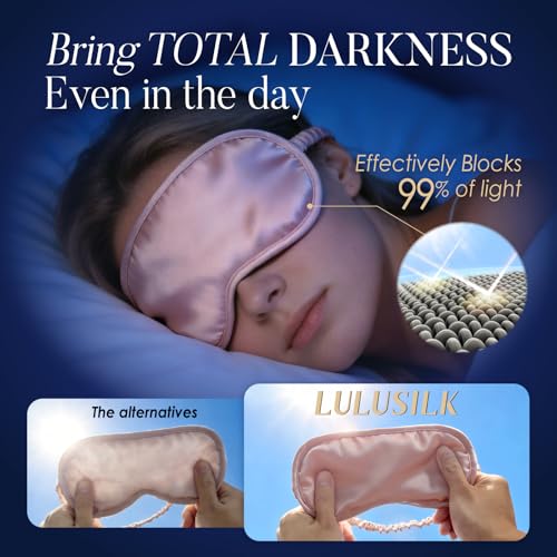 LULUSILK Mulberry Silk Sleep Eye Mask & Blindfold with Elastic Strap/Headband, Soft Eye Cover Eyeshade for Night Sleeping, Travel, Nap(Pink) - color: Pink