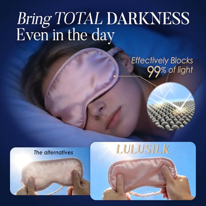 LULUSILK Mulberry Silk Sleep Eye Mask & Blindfold with Elastic Strap/Headband, Soft Eye Cover Eyeshade for Night Sleeping, Travel, Nap(Pink) - color: Pink