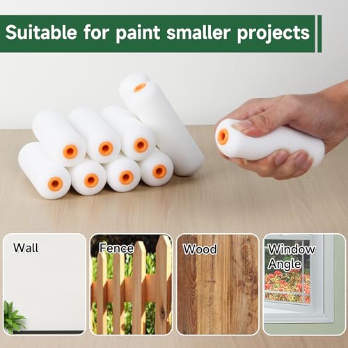 VOOMEY Mini Paint Roller, 4 Inch Foam Paint Roller 10 Pack | Small Paint Roller Covers, Roller Paint for Painting Walls, Cabinets, Corner, Cupboards, Doors - style: 4 inch 10 pack