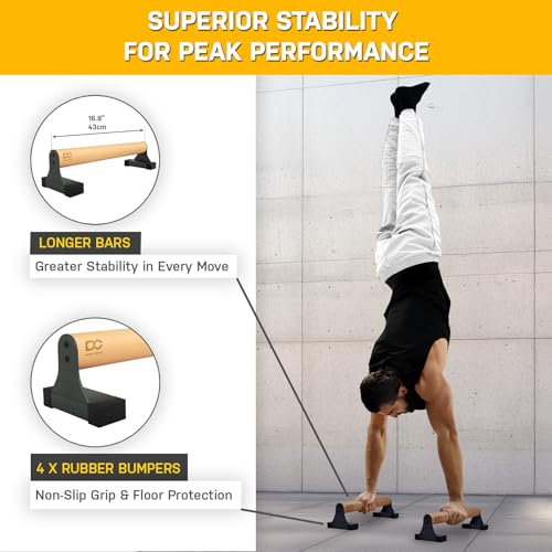 Double Circle Parallettes Push Up Bar with Ergonomic Wooden Handles - Calisthenics Equipment - Non-slip Parallel Bars for Strength Training and Calisthenics - Pushup Handles Parallettes Bars - size: 17 IN
