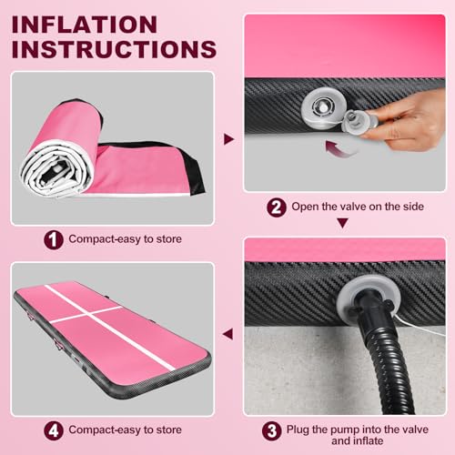 Inflatable Gymnastics Mat Air Tumble Track Tumbling Mats with Pump - color: Pink Purple, size: 10ft*5ft*6inch(3m*1.5m*15cm)