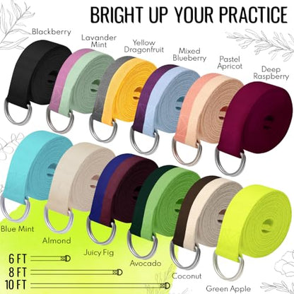 TECEUM 2 IN 1 Yoga & Mat Strap for Stretching – Cotton – 6/8/10 ft - color: Bright Green, size: 6 ft